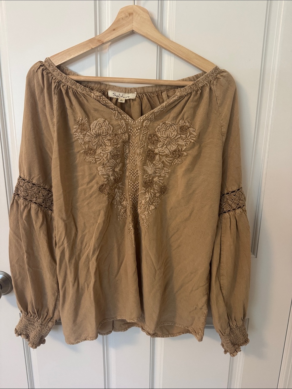Solitaire Tan Embroidered Boho Tunic